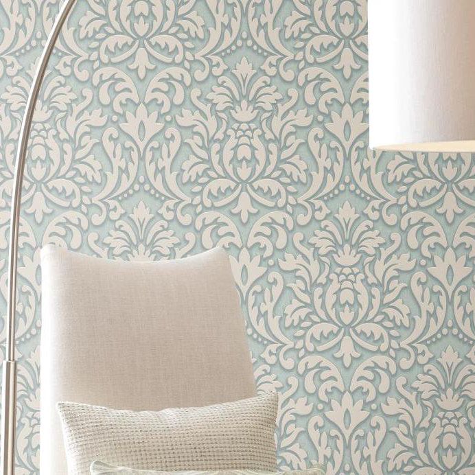 Damask Wallpaper Double Roll, Cream/Taupe