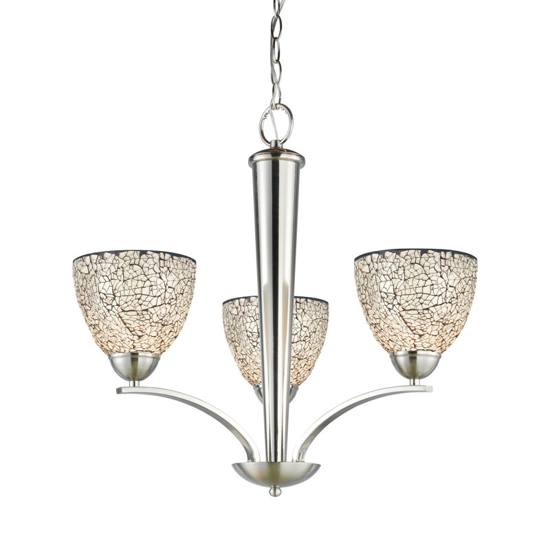Lustre classique/traditionnel ombré 3 lumières Gennadius, Nickel satiné, Mosaïque ambrée