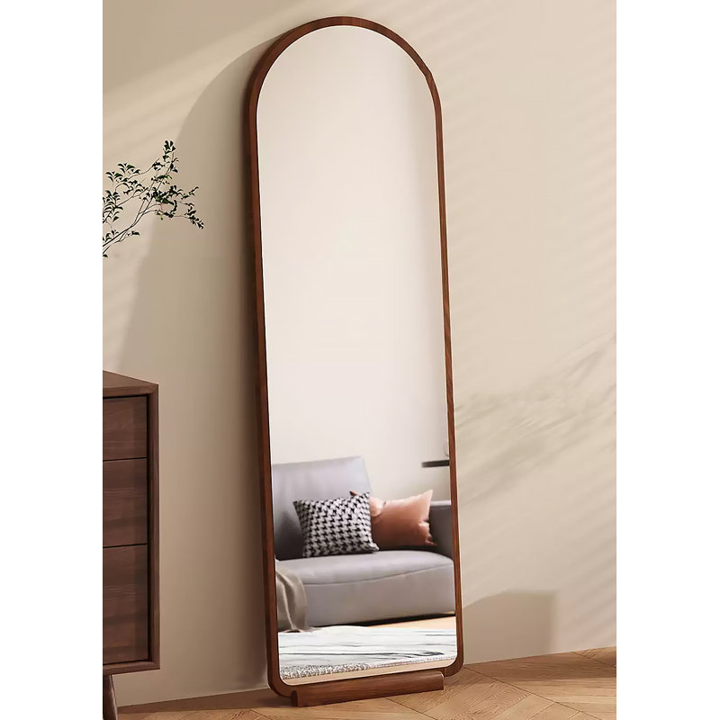Medieval-Style Solid Wood Frame With Wooden Base Support Full-Length Mirror, 62.99" x 19.69"