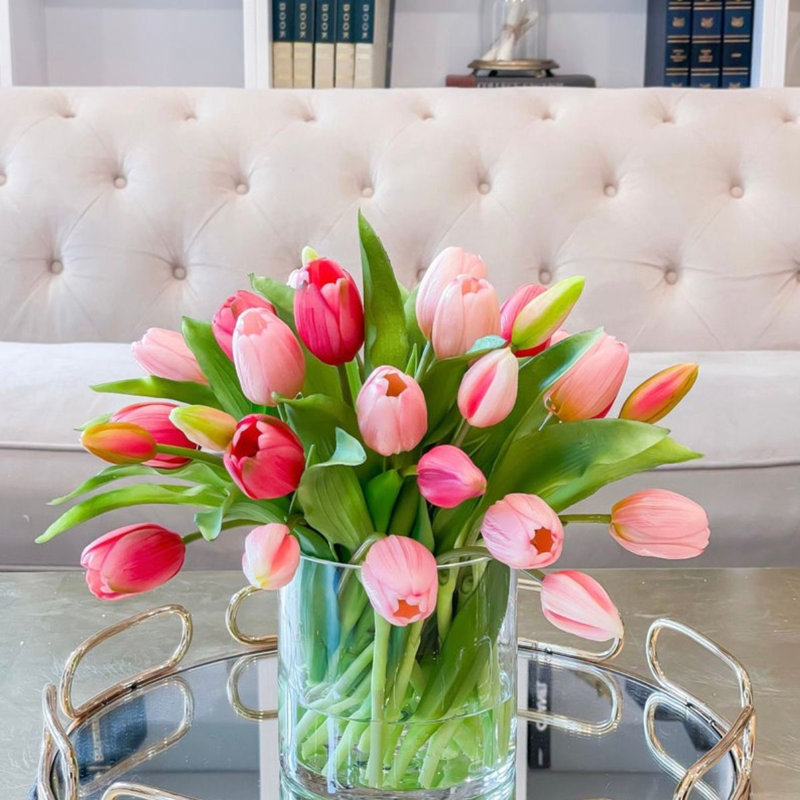 Tulip Arrangement in Vase, Dark Pink