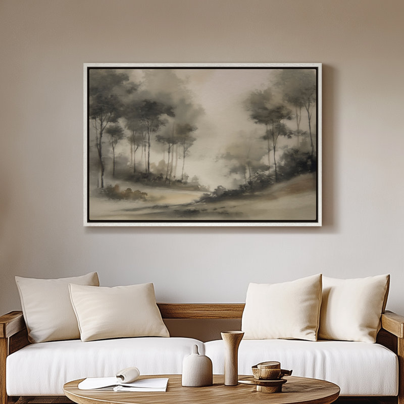 Art mural sur toile encadrée - Paysage de forêt de rêve avec de grands arbres et une brume douce - 16 po x 24 po, 24 po x 36 po