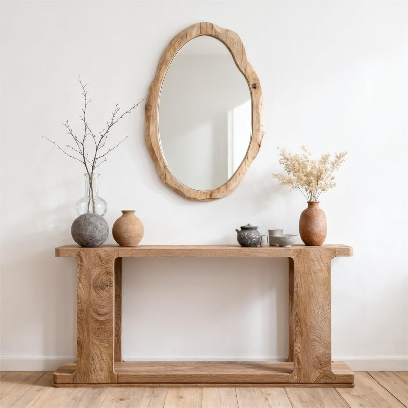 63" Modern Entryway Console Table With Curved Edge & Distinctive Style, Light Tree Knot
