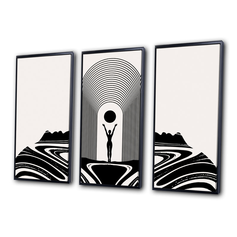 Empowered Cosmic Women Geometric Goddess Series noir et blanc III - ensemble de 3 reproductions sur toile flottante