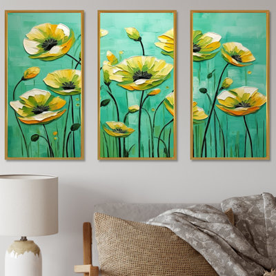 Emerald Elegance Poppies In The Breeze - ensemble de reproductions d'art mural coquelicots