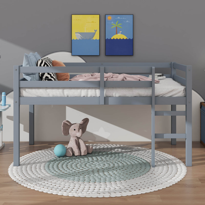 Twin Elevated Loft Bed With Ladder, Reinforced Slat Bed Platform, Gray