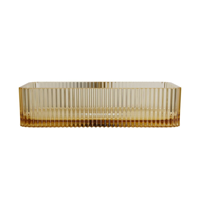 Vasque de salle de bain rectangulaire en verre doré clair de 45,7 cm (18 po), avec comptoir texturé.