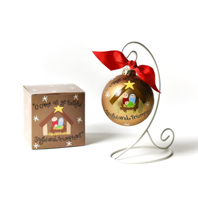 O Come All Ye Faithful 100Mm Glass Ornament With Ornament Stand White