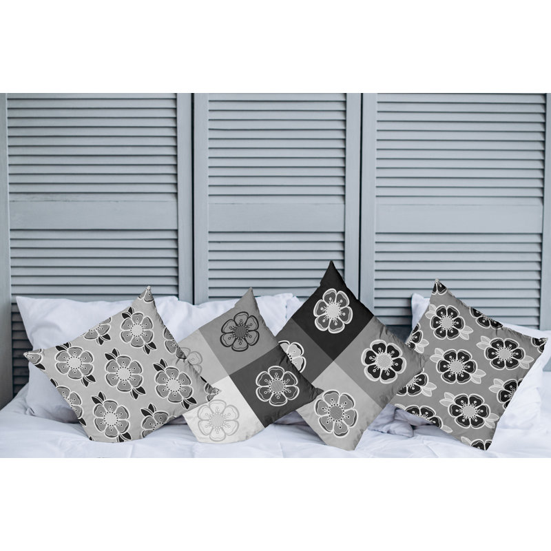 Housse de coussin Abstract, 16 po x 16 po, Gris / noir