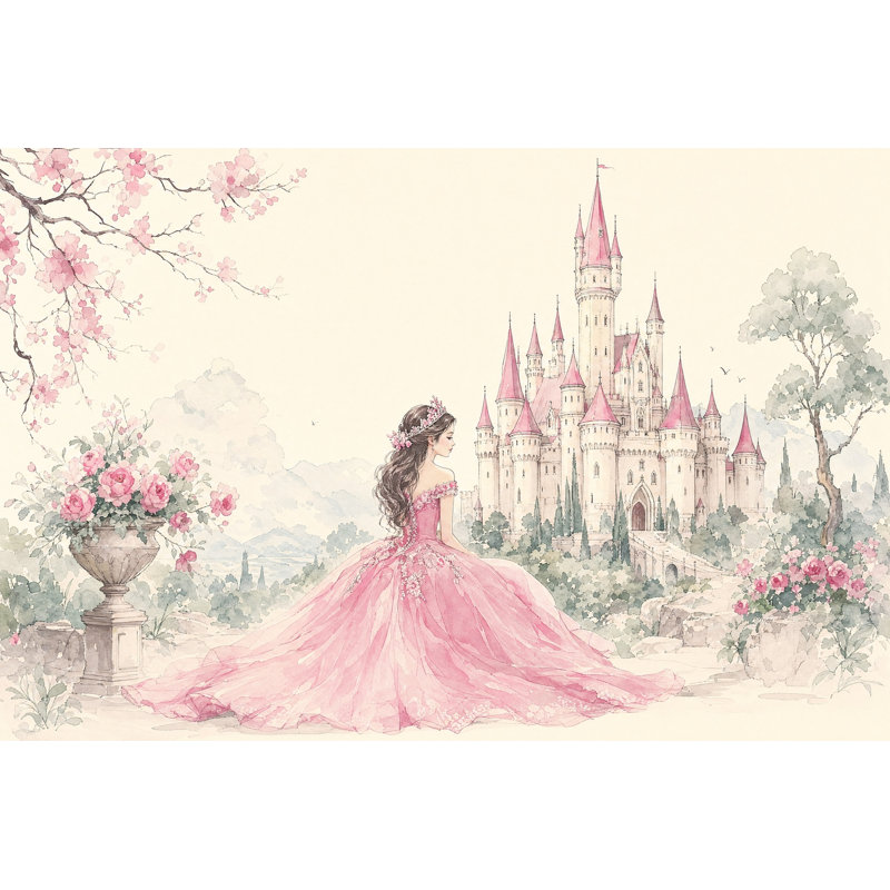 Papier peint vert pâle, décoration murale amovible de princesse de conte de fées, 200"x120", Non-Woven Nonpasted