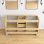 Ensemble de meuble-lavabo autoportant à double cuve en bois massif avec plateau de rangement blanc avec dessus de comptoir en bois massif routenberg-773263252
