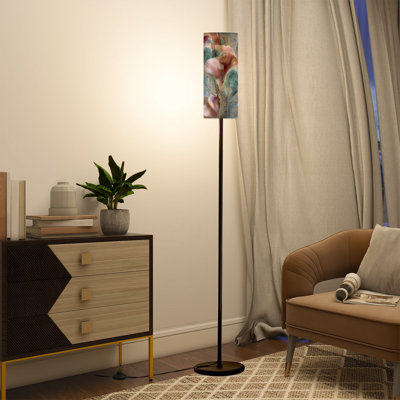  68.5" Standing Floor Lamp Ethereal Coral Bloom Botanical Repeat Decorative Design Dimmable Metal Pole Lamp with Linen Lampshade LED Bulb Included