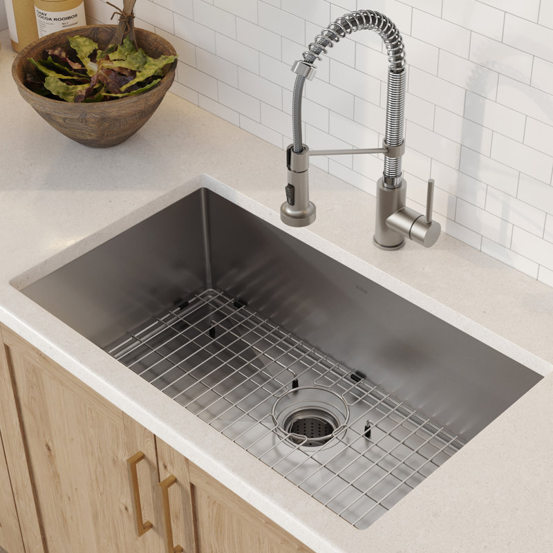 Kraus 32-in Standart Pro Kitchen Sink Combo Set with Bolden™ Kitchen Faucet and Soap Dispenser, Stainless Steel/Chrome