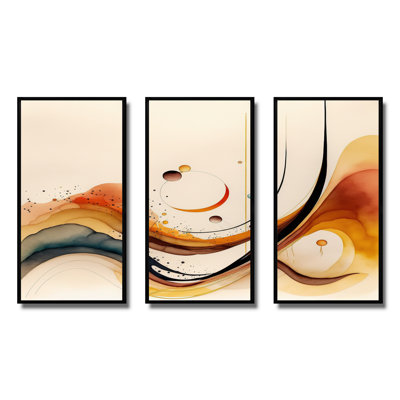 «Majlis Burnt Orange Waves Abstract V», reproduction de 3 pièces sur toile