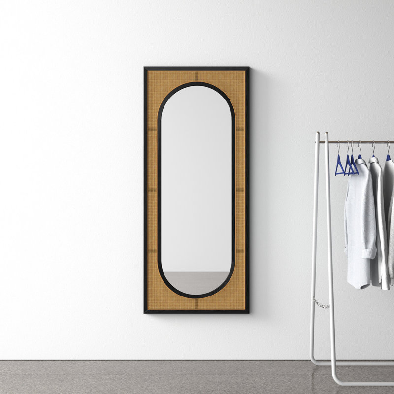 Nela Brown Wicker and Rattan Rectangle Wall Mirror