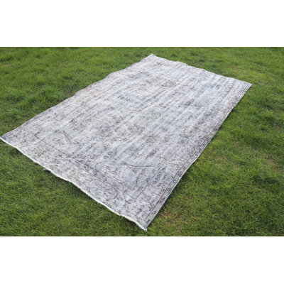 Grand tapis turc rétro Oushak au motif gris pour la décoration de la salle à manger