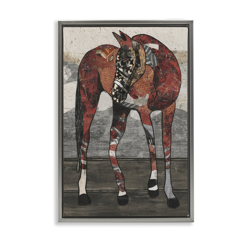 Cheval avec des motifs géométriques, toile flottante encadrée par Coco Good, H 31 po x l 21 po, Cadre flottant gris lustré