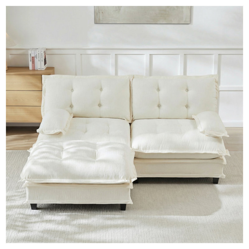 Canapé modulaire en L 77 po avec repose-pieds beige, Chenille beige
