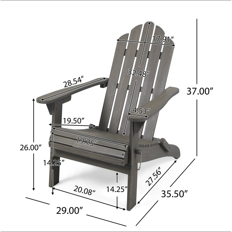 Foldable Adirondack Chair – Acacia Wood, Outdoor, Classic Slat Design, Space-Saving, Gray