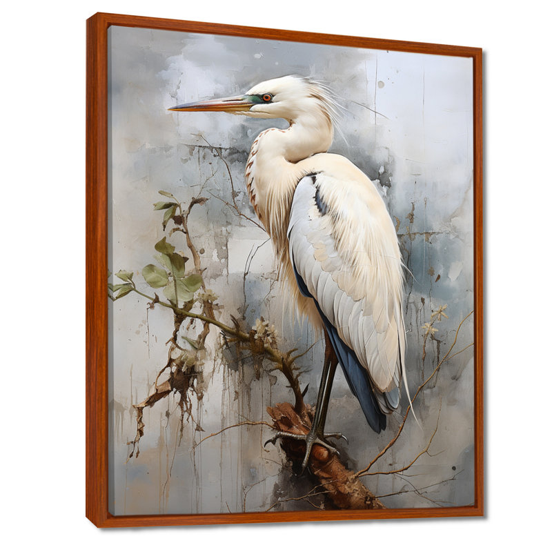 Décoration murale majestueuse héron bleu - héron, H 40 po x l 30 po x P 1,5 po, Cadre flottant brun