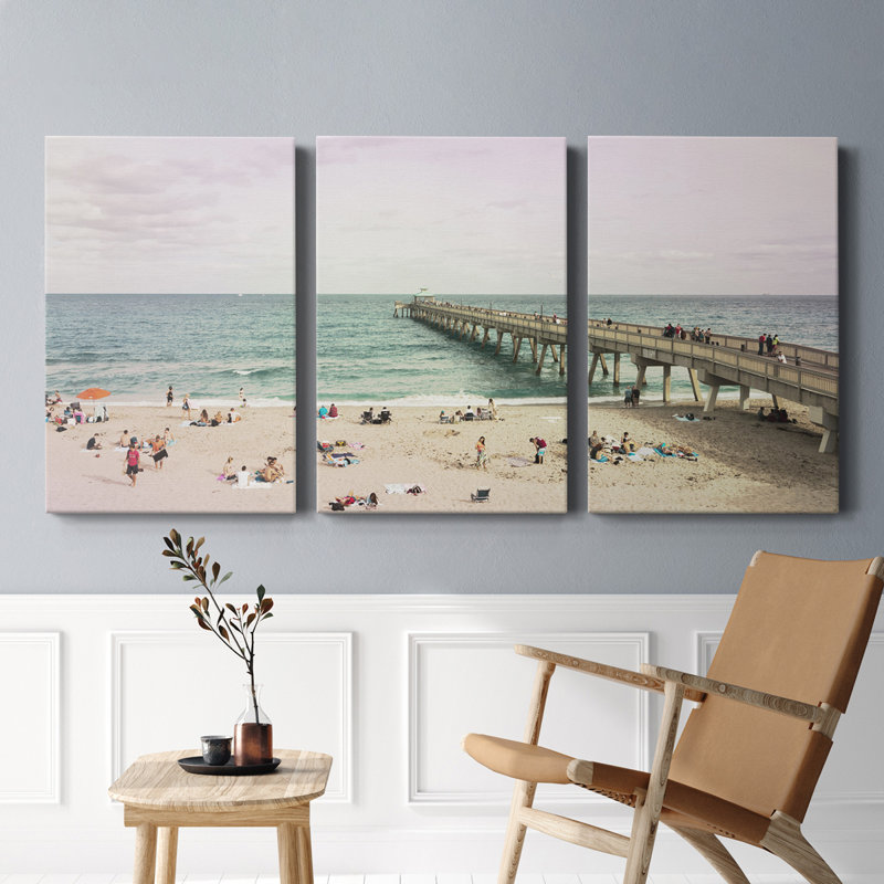 Plage Deerfield - toile tendue avec châssis de qualité supérieure - prête à être accrochée, H 48 po x l 96 po x P 1 po