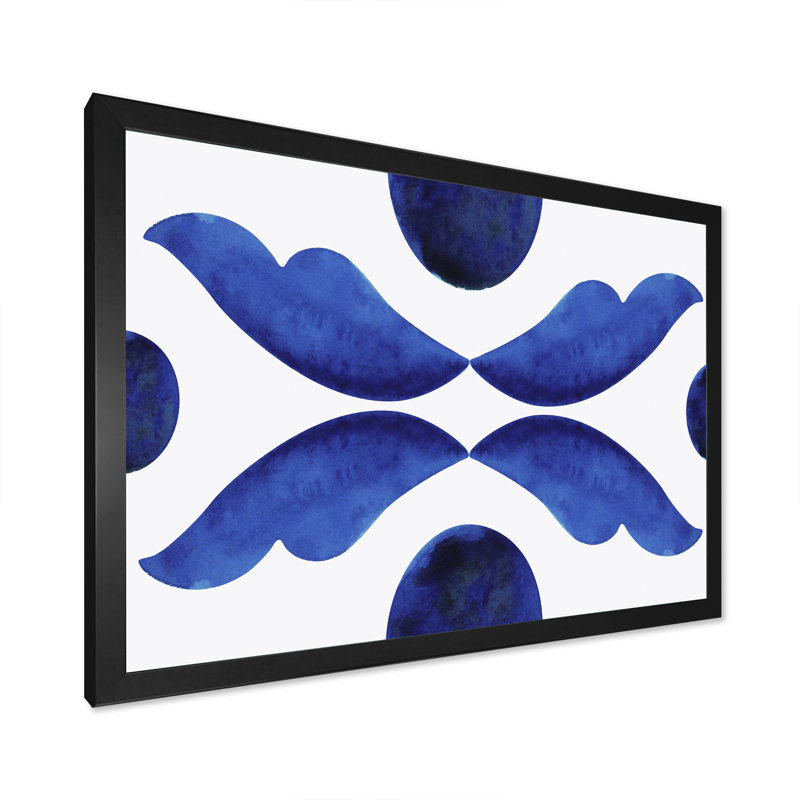 Lunes bleues avec gouttes abstraites - Peinture sur toile, H 12 po x l 20 po, Cadre d'angle fermé noir