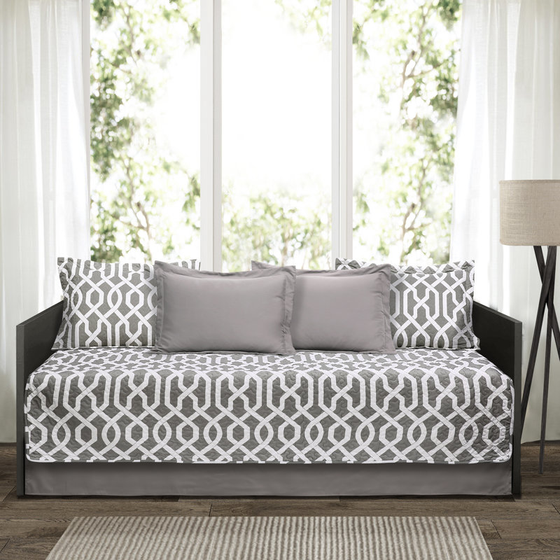 Gray and White Trellis 6-Piece Daybed Cover Set