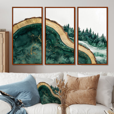 «Bold Forest Landscape Path Of The Emerald River VI», art mural forêt, 3 pièces