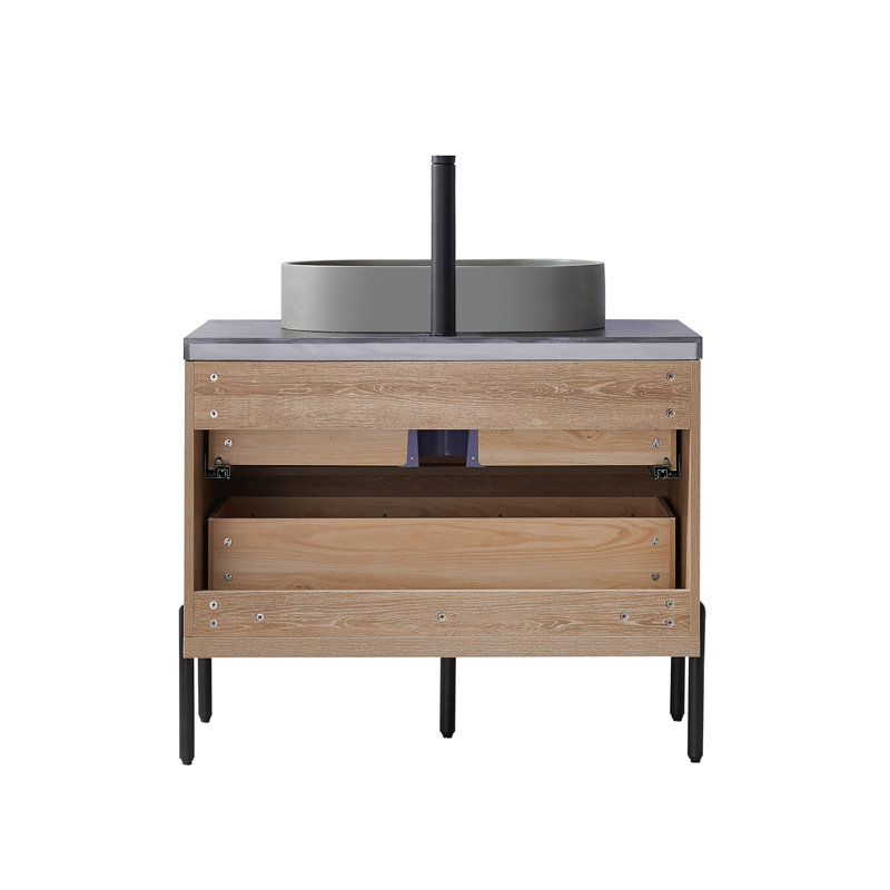36 " W Freestanding Standard Free Standing 1 Single Vanity Bathroom Vanity With Stone Top with Mirror