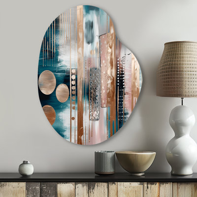 Soft Colors Shapes And Lines Marble IV - Marble Unique Shape Metal Wall Art, Pink Asymmetrical Metal Art Print