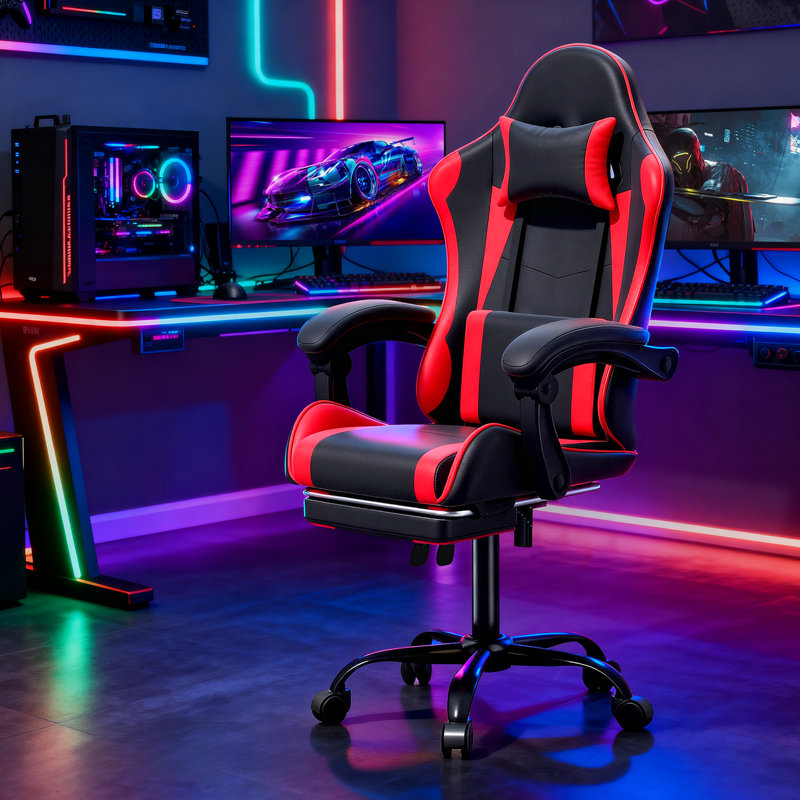 Ergonomic Office Chair With 120° Recline & Extending Footrest Medium-Firm Faux Leather Computer Desk Chair With Lumbar Support & Linkage Armrest