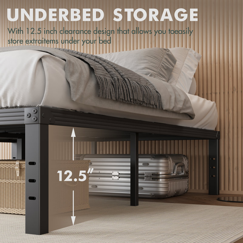 Heavy Duty  Metal Platform Bed Frame With Storage, Box Spring Not Required, Noise Free, Twin