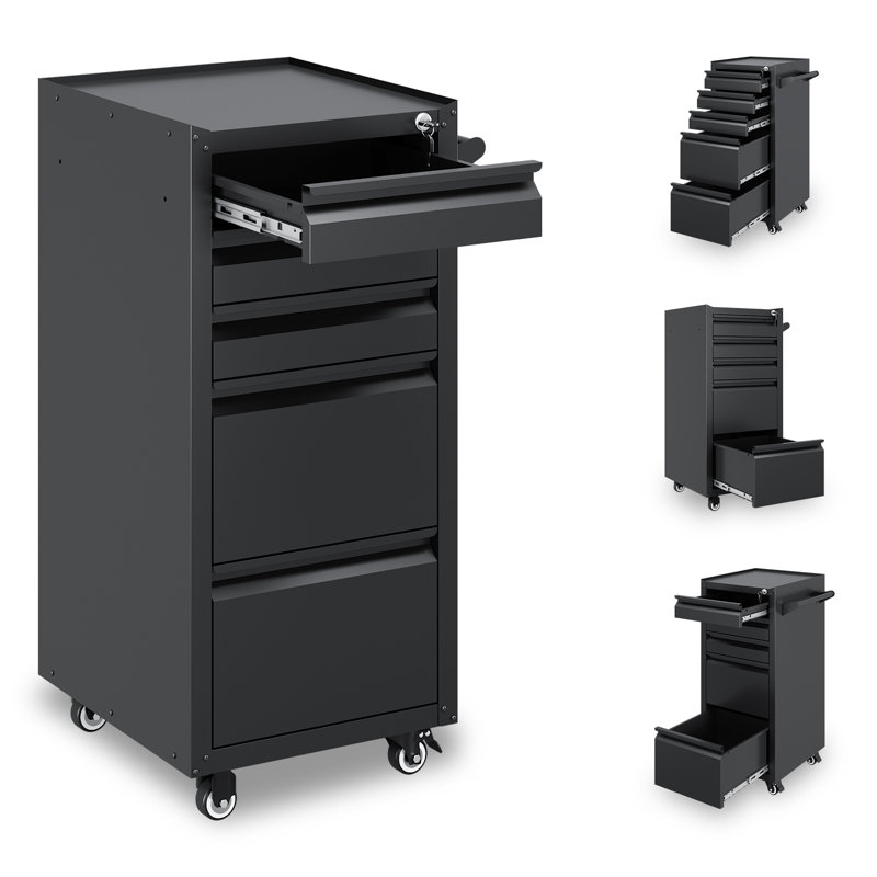 Armoire à outils roulante à 5 tiroirs avec roulettes verrouillables, coffre de rangement en métal