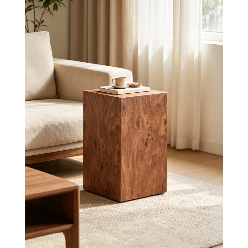 Table basse d'appoint en placage de noyer et en panneau de fibres à densité moyenne de qualité supérieure, 11,8 po x 11,8 po x 19,7 po, aucun article supplémentaire inclus