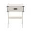 Table d'appoint carrée blanche en kit, coins métalliques, plateau en bois, piètement en forme de « X », traverse, tiroir de 38 cm x 23 cm (hauteur), glissières en kit, renforts d'angle, support de traverse, 38 cm x 23 cm x 7,5 cm