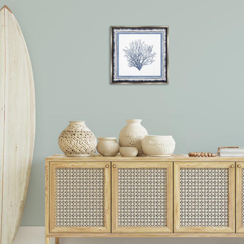 Cadre flottant nautique de corail, design par Lanie Loreth, H 18 po x l 18 po, Cadre flottant gris lustré