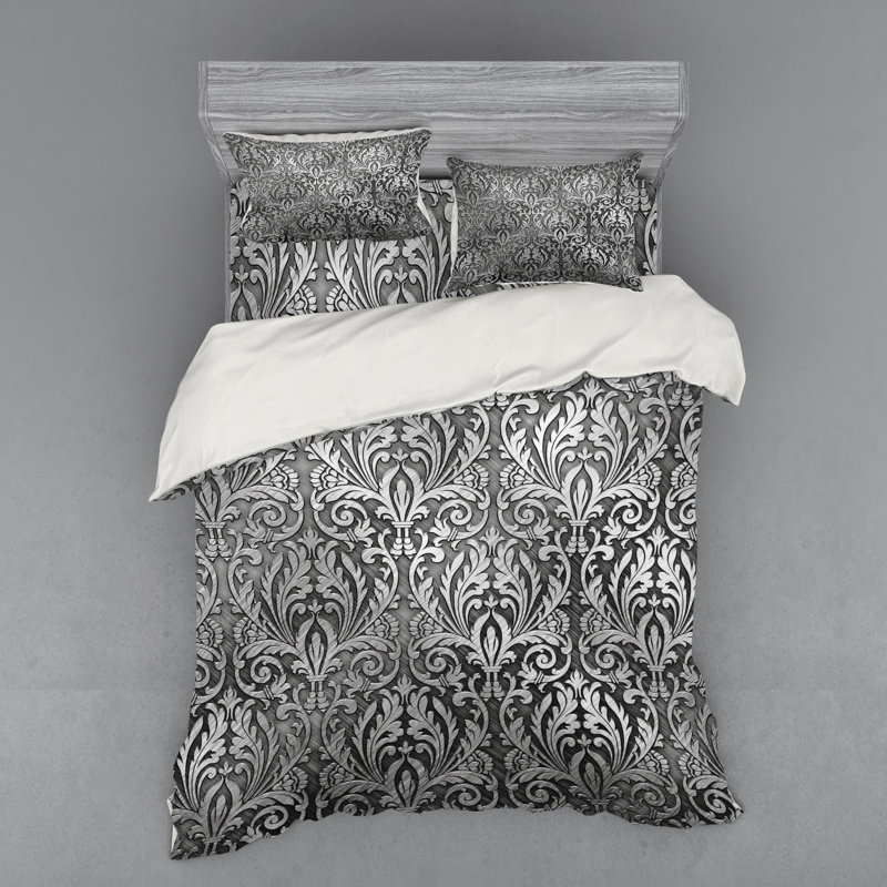 Traditional Polyester Damask Duvet Cover, Queen Duvet Cover + 3 Additional Pieces