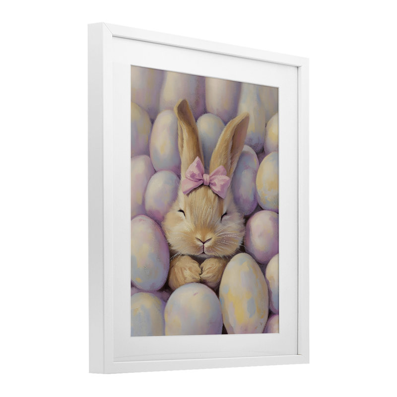 Easter Bunny Nestled in Eggs Framed Print Under Glass, design by The Prints Vibe, 16 x 13, Coastal White Under Glass Framed