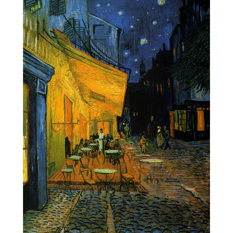 Terrasse de café la nuit, H 24 po x l 19 po