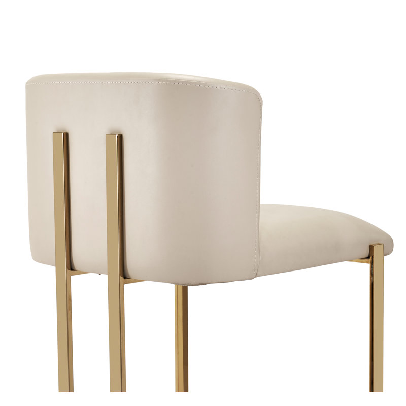 Banks Upholstered Stool with Metal Frame, Polished Brass, Counter Stool (26” Seat Height), Cream Latte