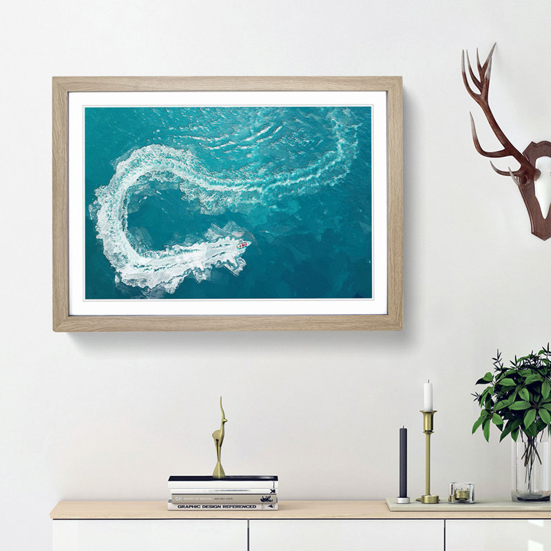 Speed Boat in Portugal in Abstract - Picture Frame Graphic Art Print, Oak Framed, 48cm H x 65cm W x 2cm D
