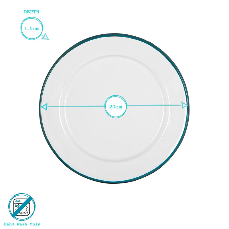 Argon Tableware - White Enamel Side Plates - 20cm - Set of 12, Teal