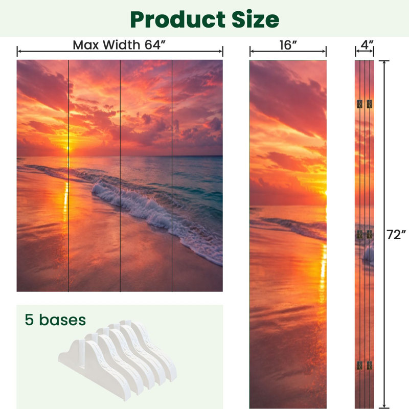 Cloison pliante 4 panneaux Royal Ocean Beach Sunset, 4, 71" H x 64" W x 1" D