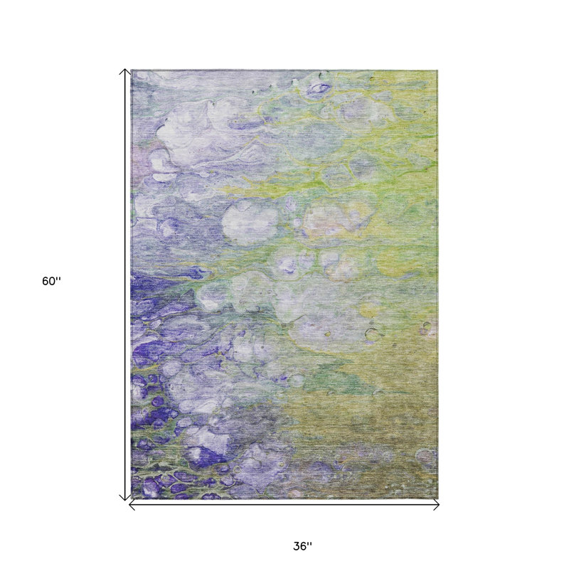 3' X 5' Purple And Lilac Abstract Washable Indoor Outdoor Area Rug
