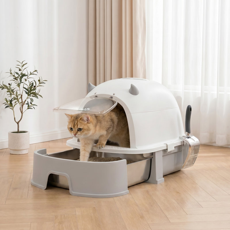 Bacs à litière et bacs à litière pour chat PawHut, couvercle en acier 3-en-1