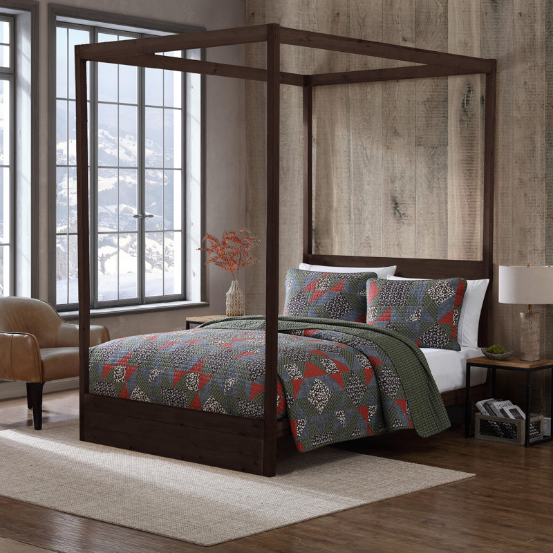 Full Patchwork Cotton Reversible Quilt Set in Brown