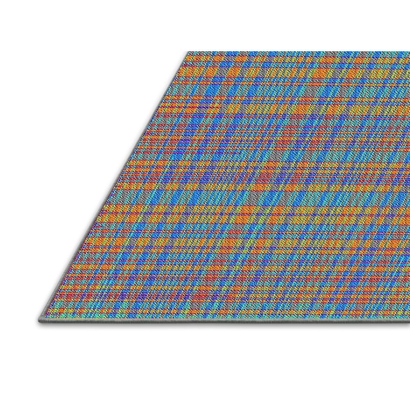 Tapis bleu / orange / vert à carreaux, Rectangle 3 pi x 5 pi
