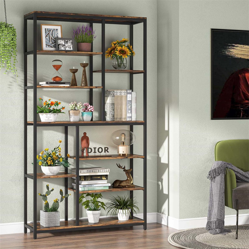 78.7 Inch Extra Tall 8-Tier Rustic Staggered Etagere Bookcase With 8 Shelves For Organized Storage And Display
