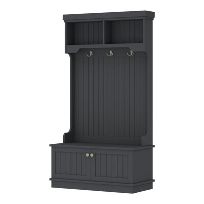 Hall Tree with Storage Shoe Bench — 4-in-1 Coat Rack with Hooks for Entryway, Hallway & Living Room, Black