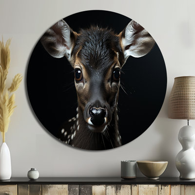 Portrait de cerf noir et blanc - animaux, art en métal rond