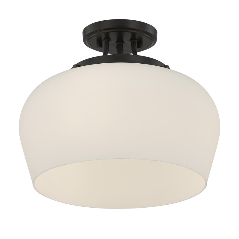 Breena 13" W 3-Light Dimmable Semi-Flush Mount, Matte Black, White